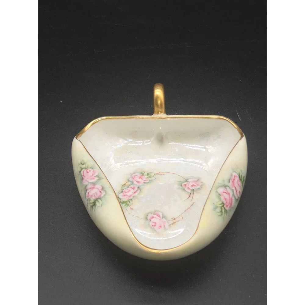 Vtg Epiag Royal Czechoslovakia Porcelain Candy Dish Gold Yellow Roses Triangle